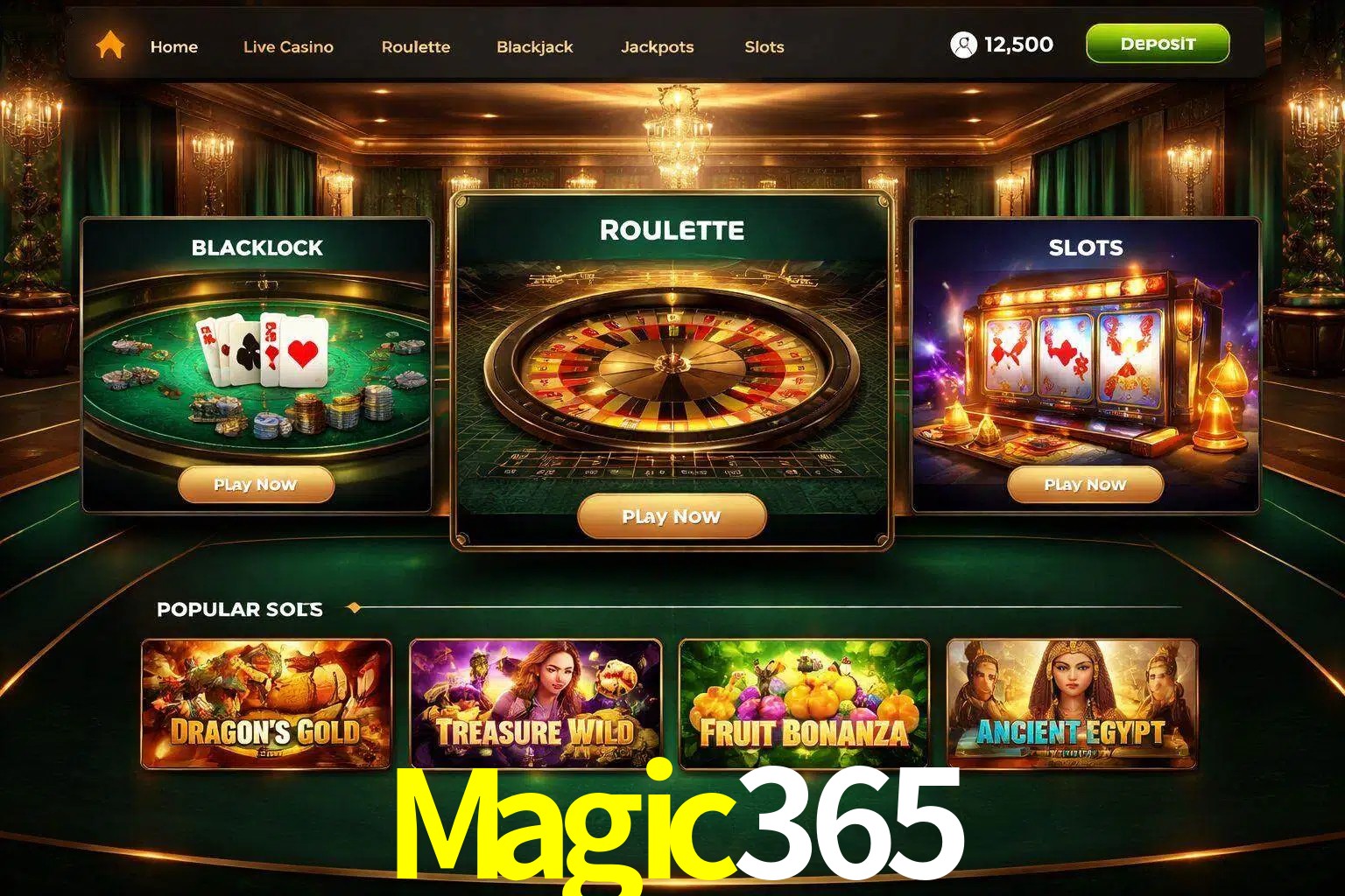 Vista de la plataforma Magic365 Casino mostrando categorías organizadas de juegos en línea